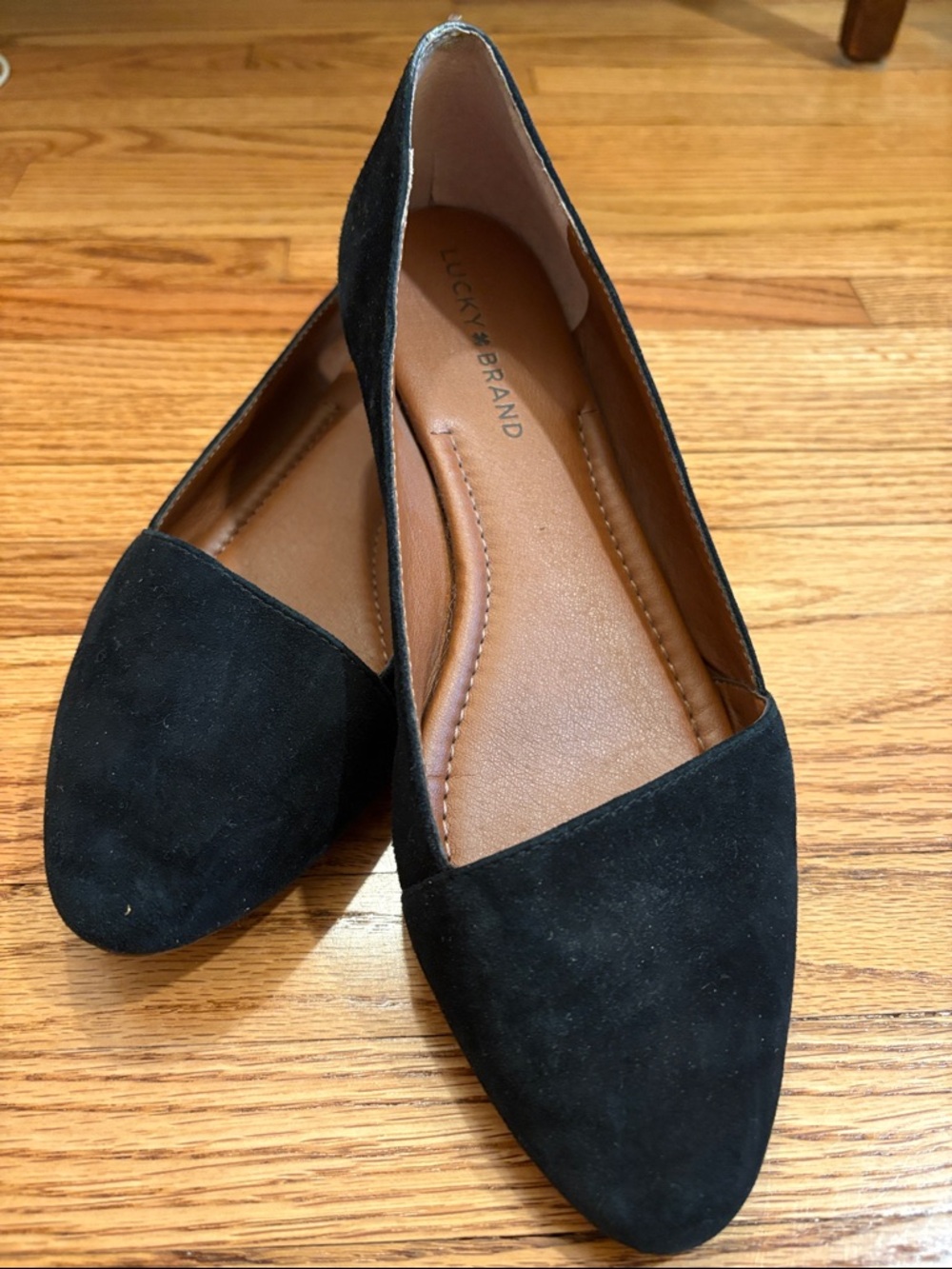 Lucky Brand Black Suede Pointed-Toe Flats